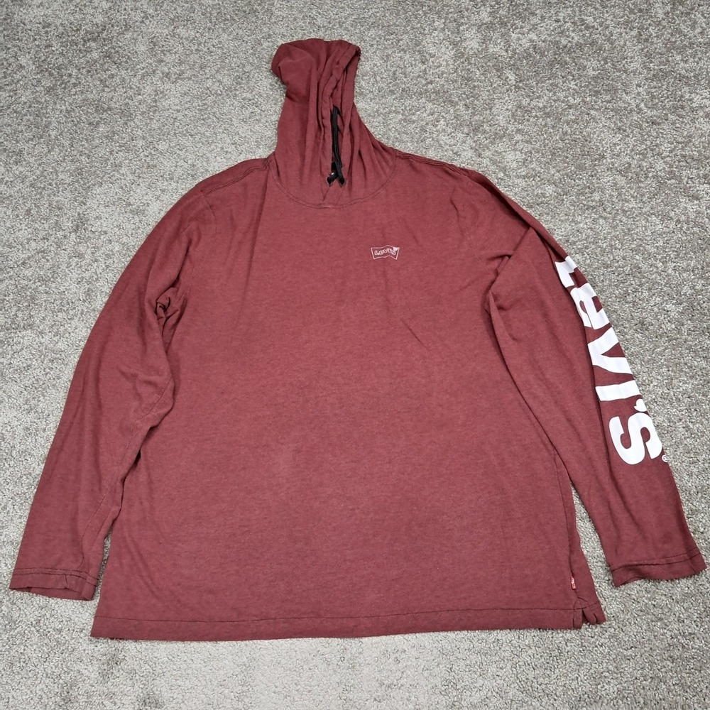 Levis‎ Mens XXL Burgundy Heather Long Sleeve Graphic Logo T-Shirt Hoodie